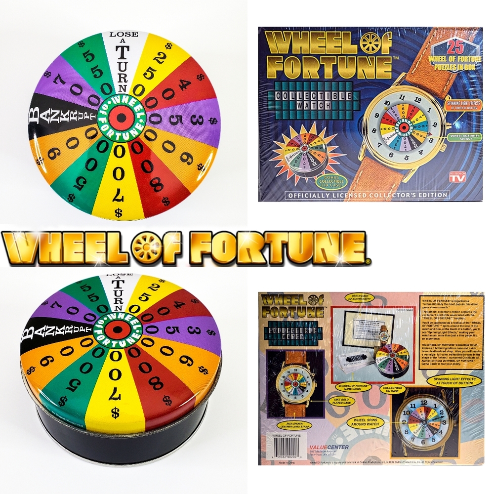 Vintage 90s Wheel of Fortune Retro ASTV Game Show Collectible Tin Watch Case
